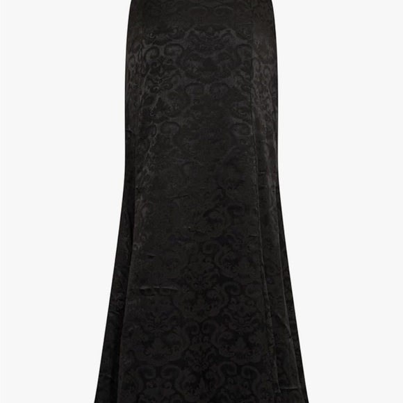 Brocade Black Maxi Skirt with Ruffled Slit and Lace Up Detail - Picture 2 of 3
